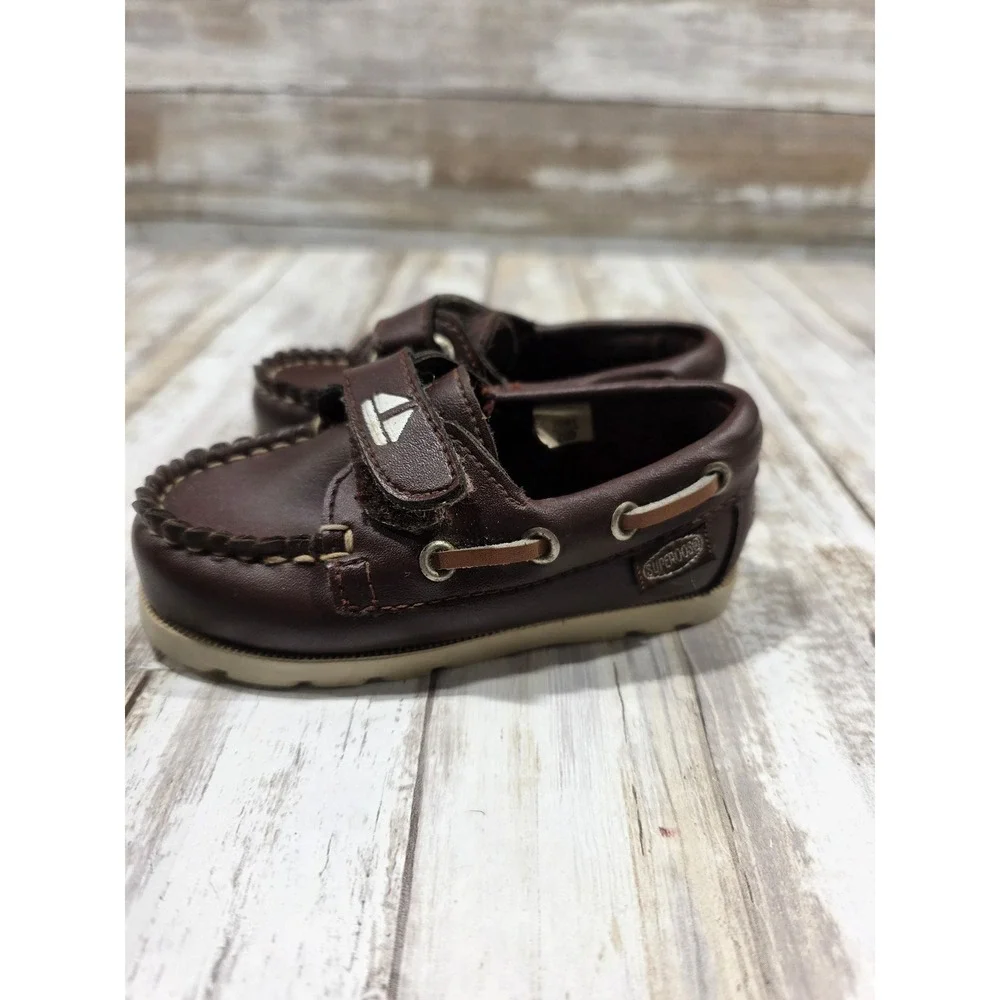Superoos Toddler Boys Size 5 Brown‎ Boat Shoes Hook and Loop Sailor Loafers